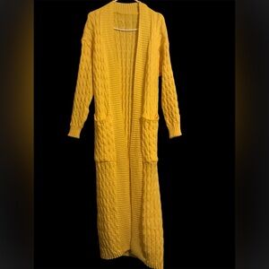 Yellow Cable Knit Long Cardigan Sweater